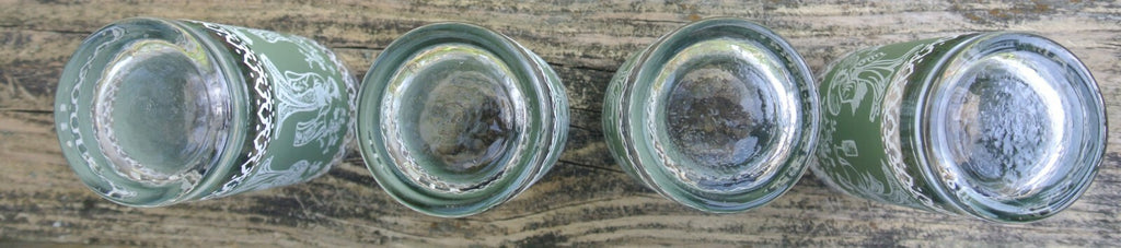 Set 4 Highball "Flower Festival" Green Geisha Glass Tumblers