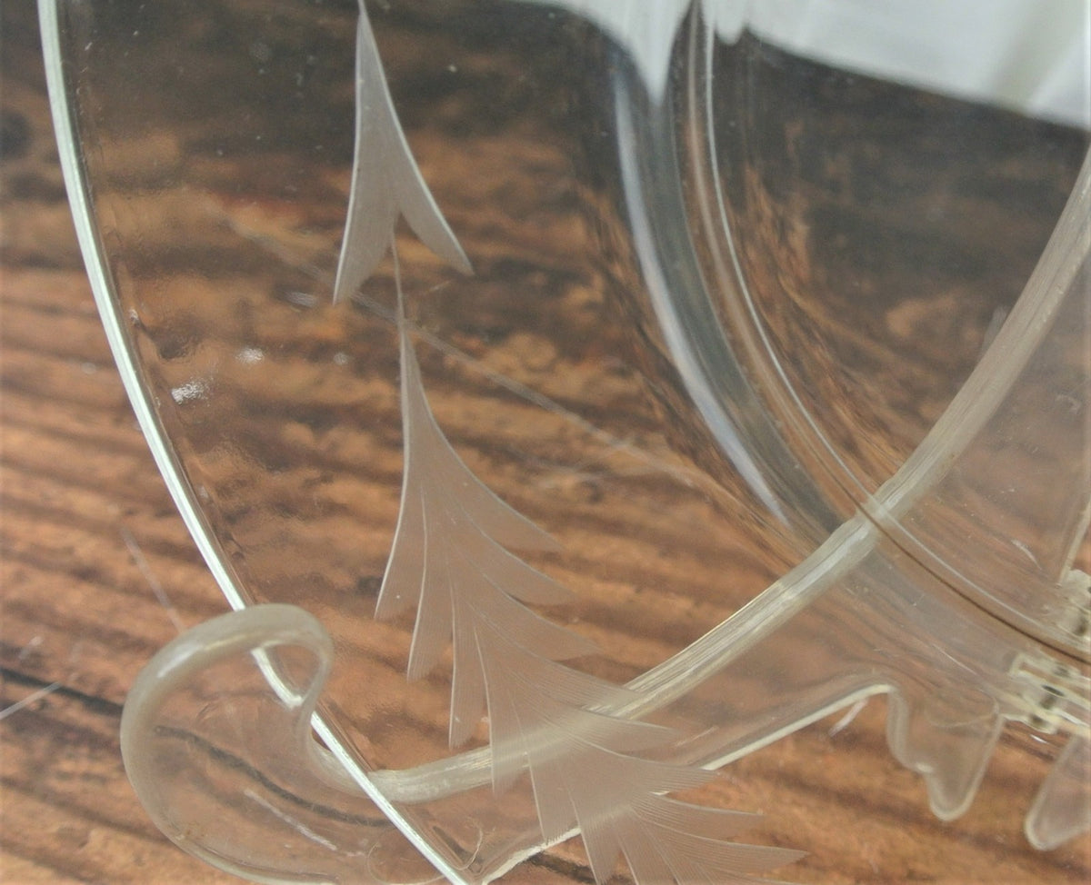 7 Clear 8" Dining Room Set Glass Plates Set With Leaf Pattern Etched