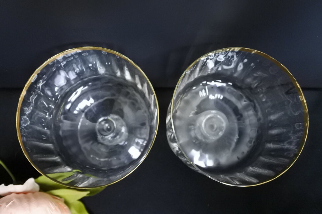 Lot Of 9 Ribbed Gold Rimmed Sherbet /Champagne Glasses Marked AC
