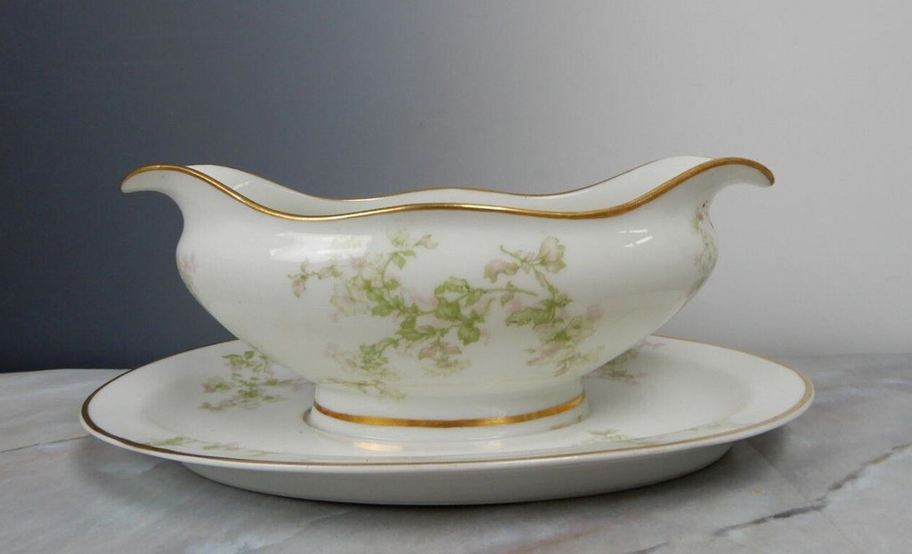 Vintage Haviland Limoges Schleiger 61l Gravy Boat w/ Attached Underplate