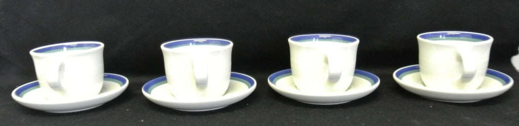Pfaltzgraff USA Northwinds 4 Cups and Saucers. White & Blue Design. Kitchen