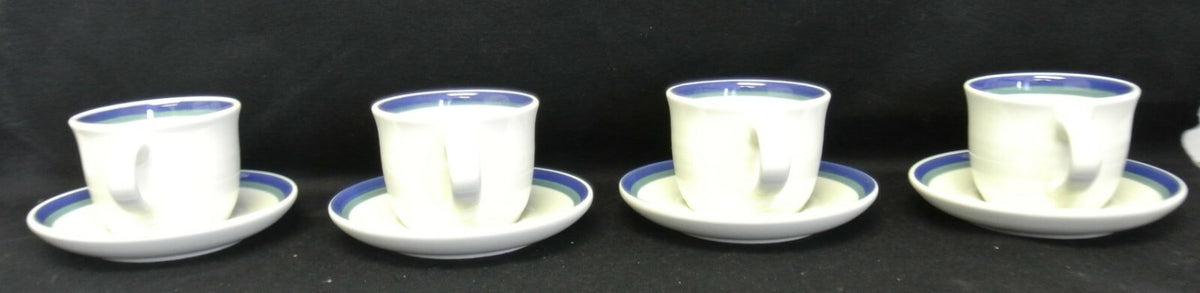 Pfaltzgraff USA Northwinds 4 Cups and Saucers. White & Blue Design. Kitchen