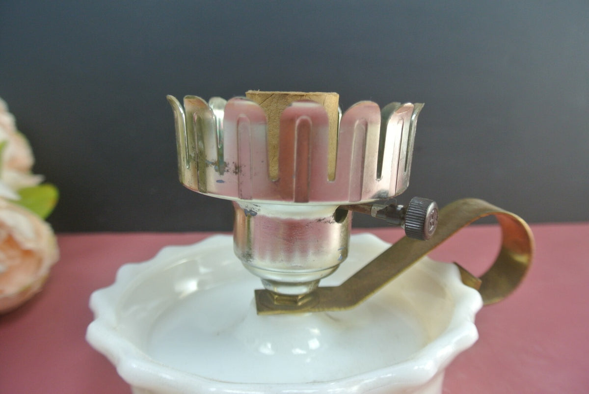 Pair Of Two Milk Glass Candlestick Holder Style Table Lamps