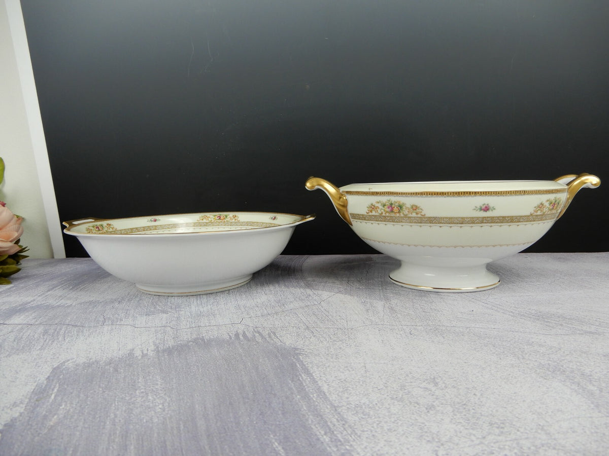 Vintage Hand Painted Meito China Set of Two Bowls One is Missing The Lid
