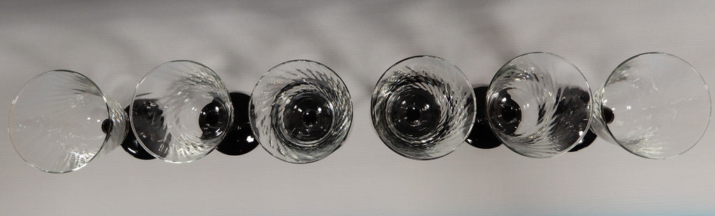 6 Piece Cristal D'Arques Onyx Wine Glasses W/Optic Bowls Black Stem France 5oz