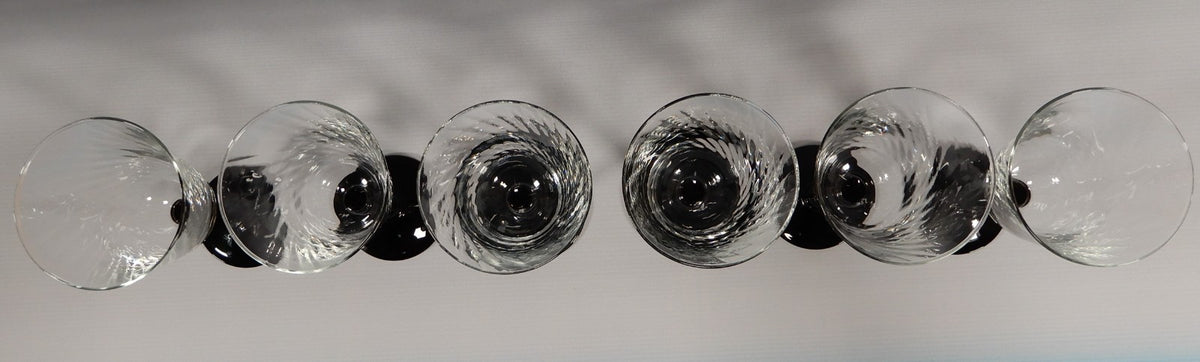 6 Piece Cristal D'Arques Onyx Wine Glasses W/Optic Bowls Black Stem France 5oz