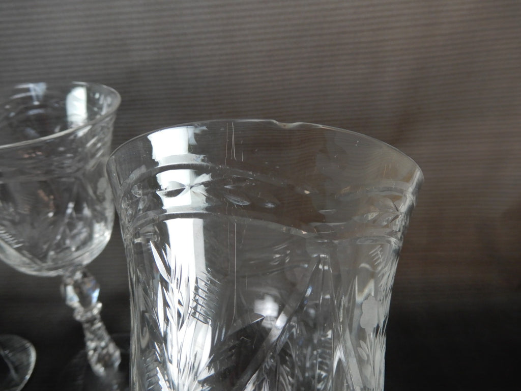 Set Of 5 Rock Sharpe Crystal 'LIDO' Water Goblet 9oz Water/Wine Glasses W/ CHIPS