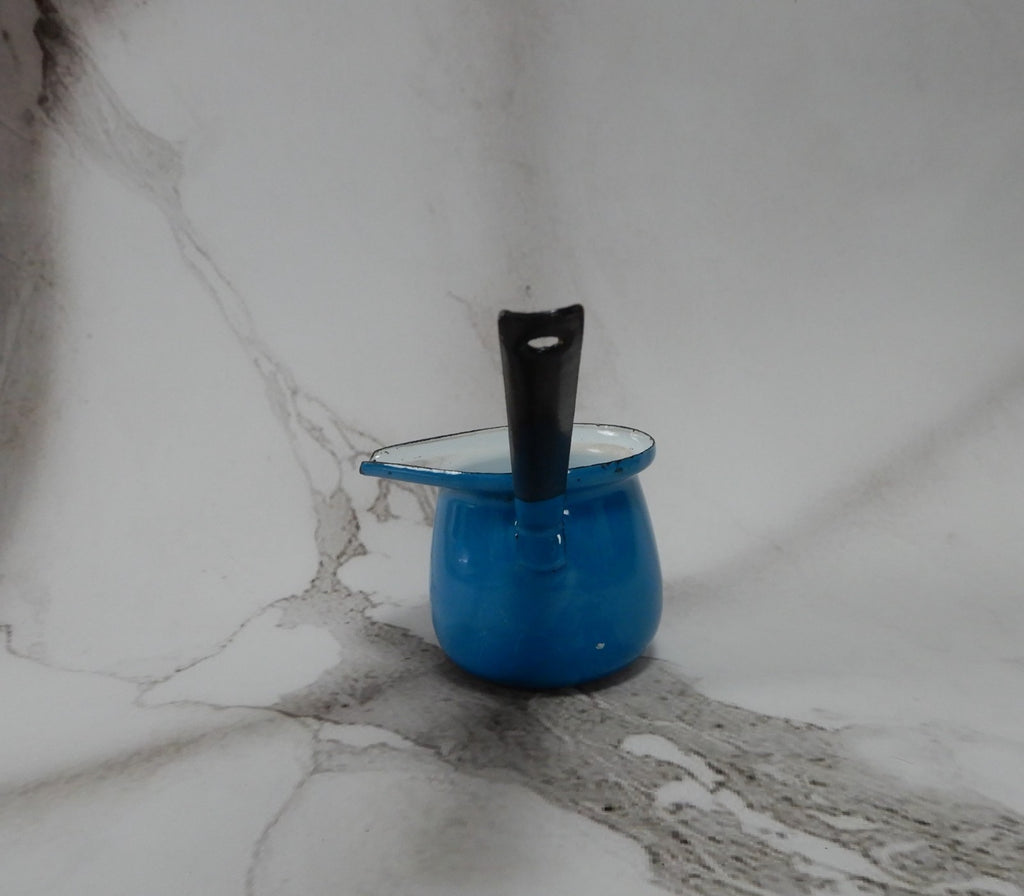 Vtg Blue ,White, Black Enamelware Small Ladle Dipper Farm House Decor