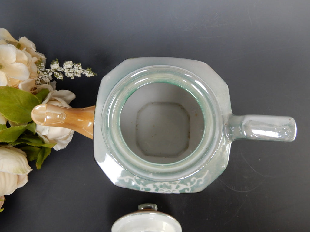 Vintage Japanese Yu Shoten And Company Peach And Blue Lusterware Teapot