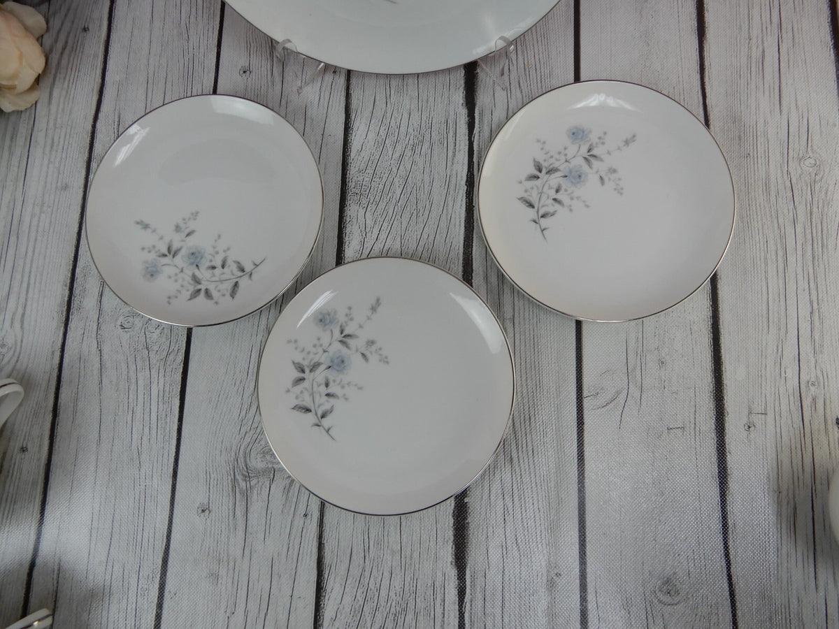 Diamond Fine China "Blue Rose"Japan~ 3 Cups,Saucers & Plates One 9-1/4" Plate