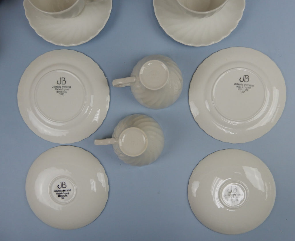 Vintage Set of 4 Johnson Bros 1K2 Regency White Cup,Saucer,Dessert Plate