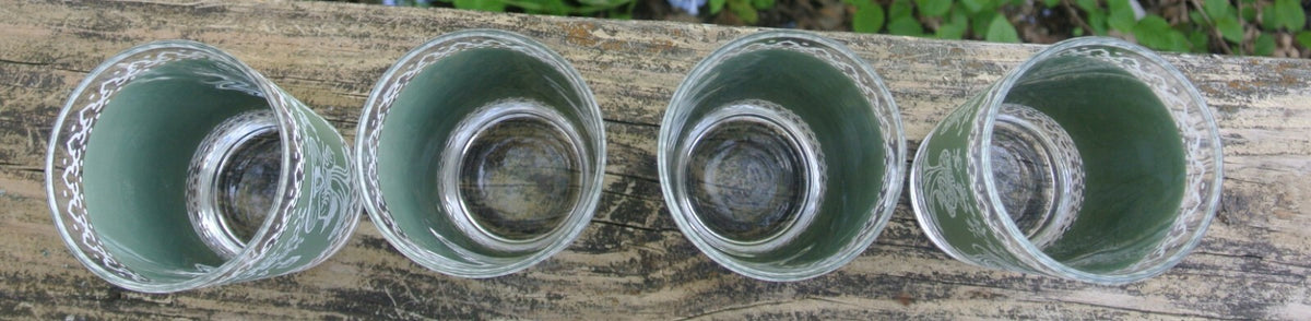 Set 4 Highball "Flower Festival" Green Geisha Glass Tumblers