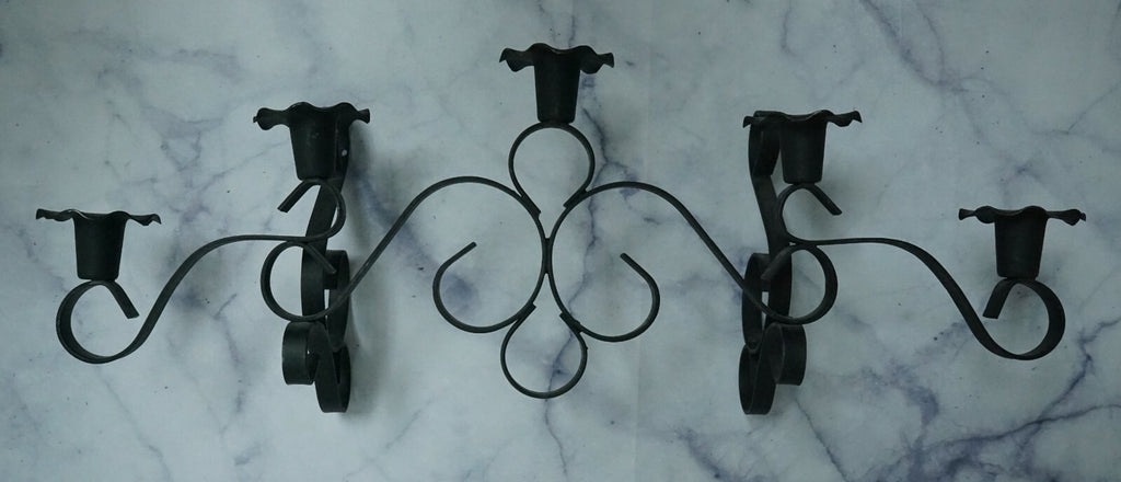 Vintage Metal Wall Candelabra 5 Stick Holder Black Metal