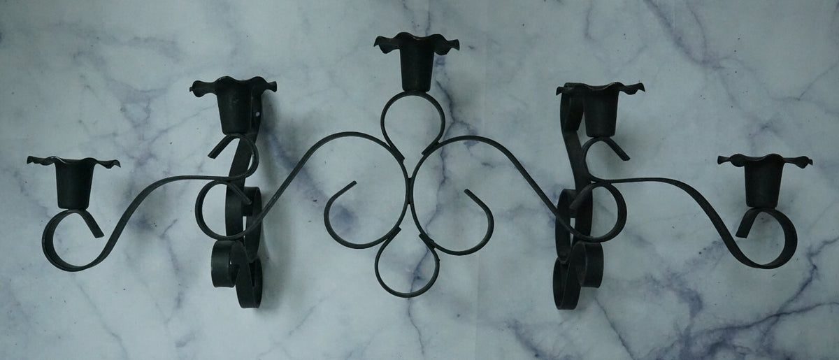 Vintage Metal Wall Candelabra 5 Stick Holder Black Metal