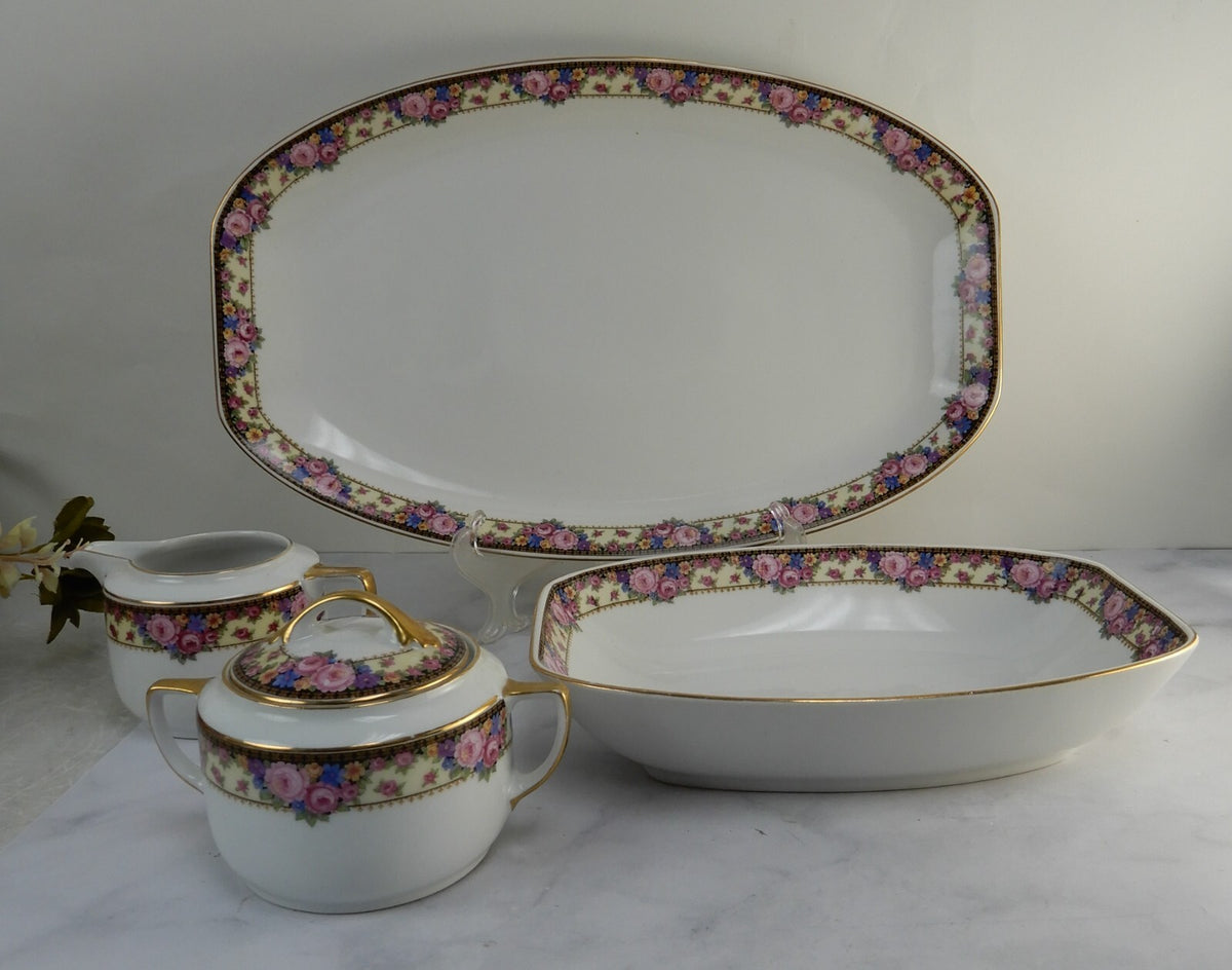 4 Pc  Edelstein Bavaria 15-1/8" Platter, Sugar Bowl,Creamer, Vegetable Bowl