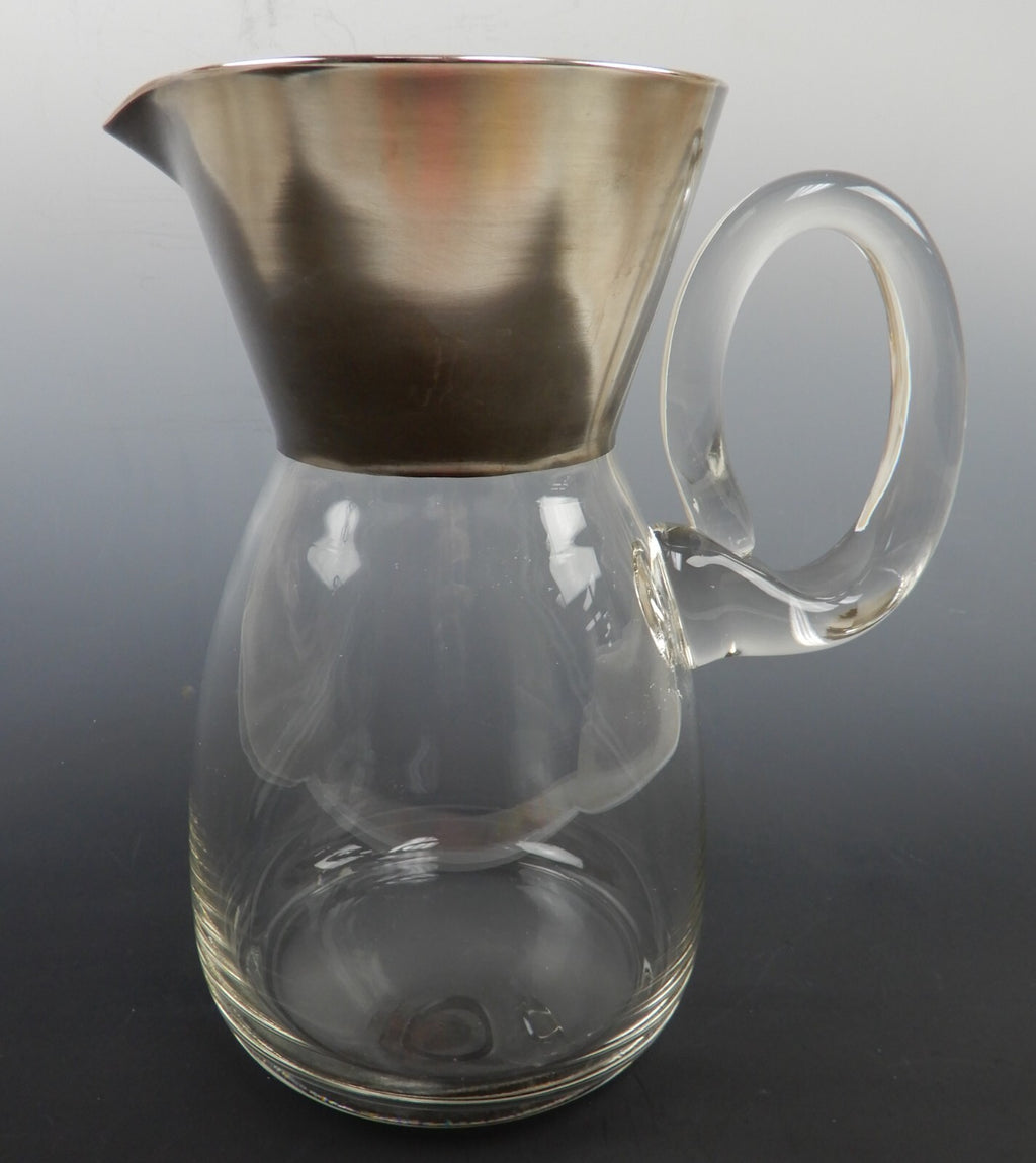 Vintage Dorothy C Thorpe Silver on Crystal Pitcher Scrolling Handle 56oz.