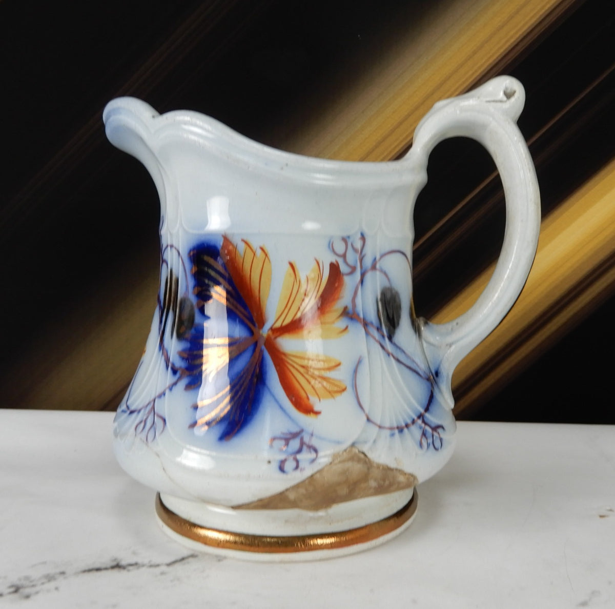 1856 Edward Walley Niagara Shape Flow Blue,Leaves & Berries Ironstone Creamer