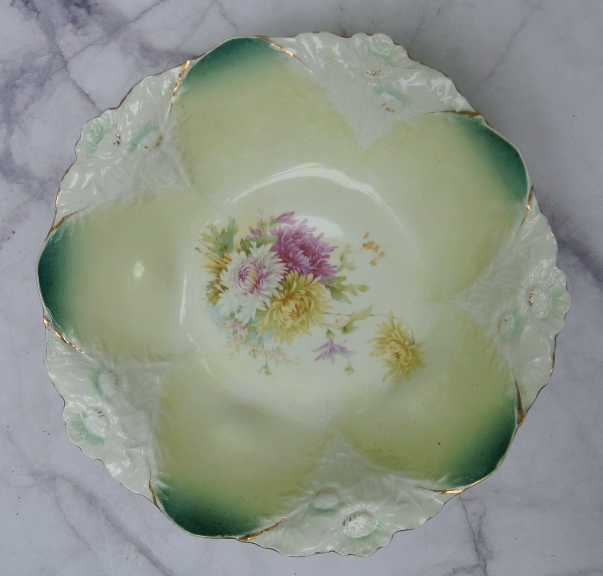 Antique Unmarked RS Prussia Chrysanthemums Porcelain "Bowl" 11" Wide