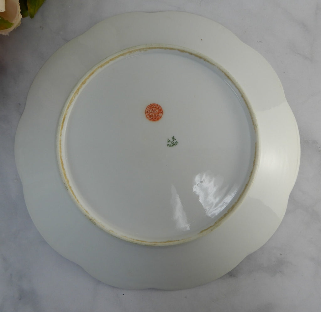 Vtge Limoges  AK CD France Gold Rim Hand Painted Pink Roses 10-1/4"