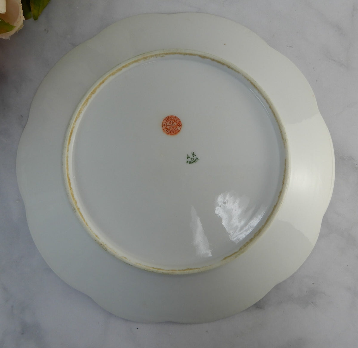 Vtge Limoges  AK CD France Gold Rim Hand Painted Pink Roses 10-1/4"
