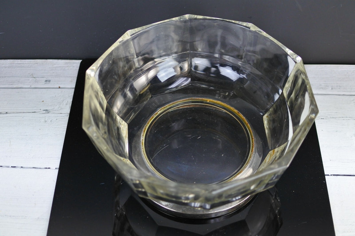 Godinger Crystal /Silver Plate Base Glass Bowl Made in Italy Geometric  Decor
