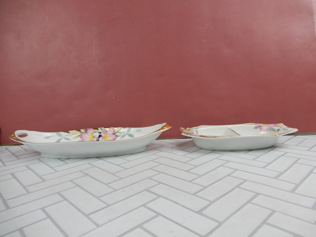 Noritake Azalea China Set Two-Part Divided Relish Dishes and Celery Dish