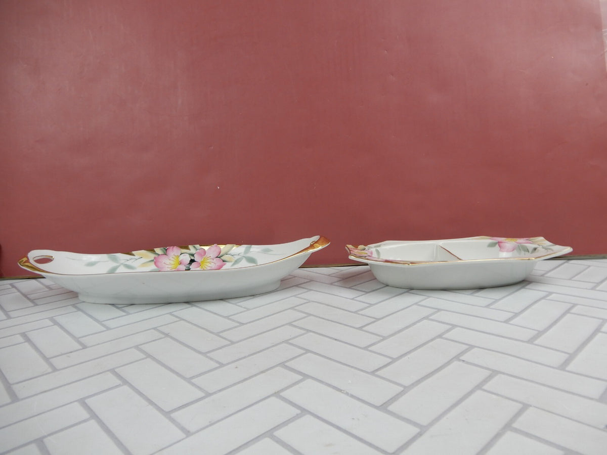 Noritake Azalea China Set Two-Part Divided Relish Dishes and Celery Dish