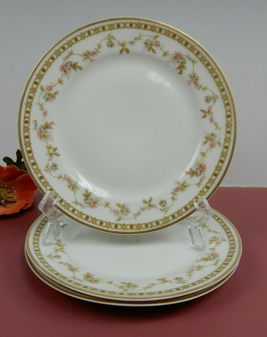Theodore Haviland Limoges France Set of 4 Pink Roses B/B Plates w/ Gold Trim