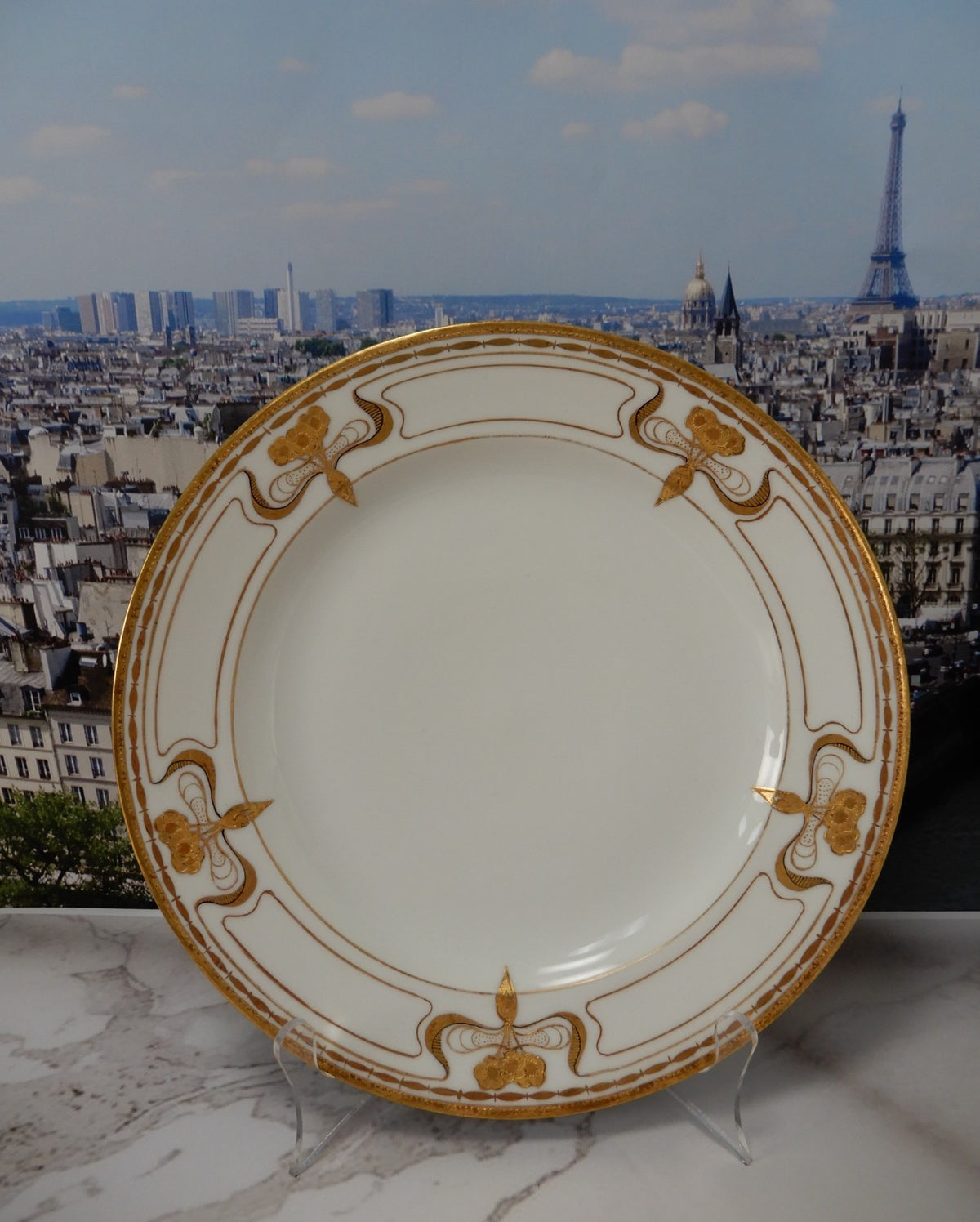 Antique Haviland Limoges France Set of Two Gold Gilt 10-1/8" Dinner Plates