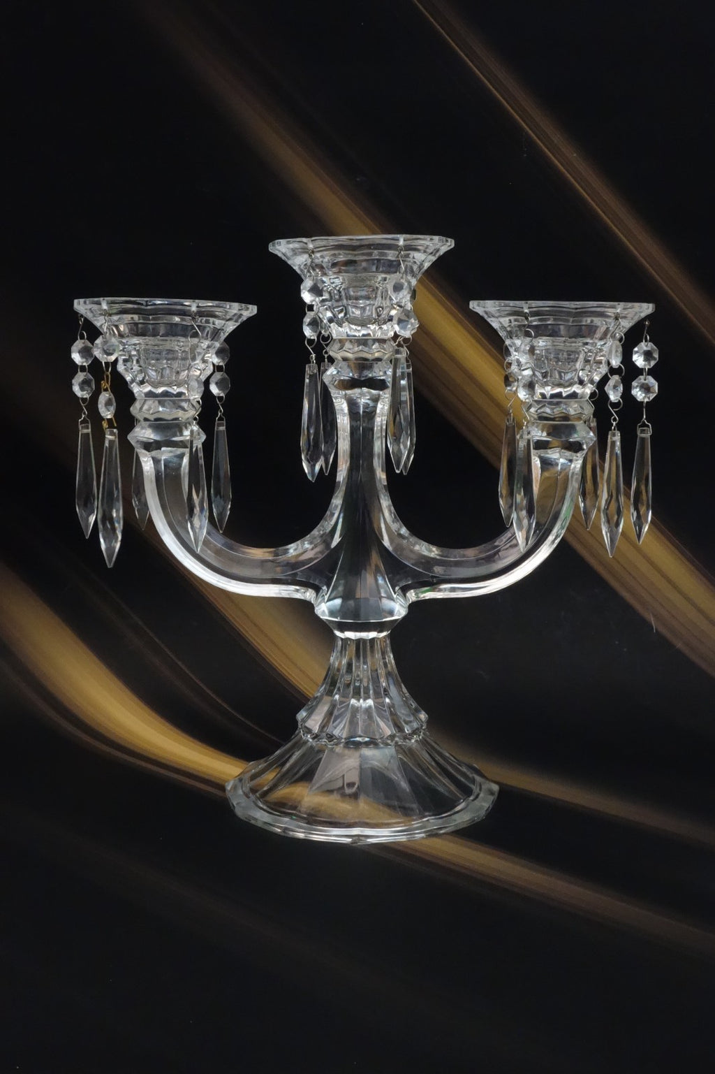 Vinrage Shannon Crystal Designs 3 Arm Candelabra W/ 14 Prisms 12-1/2" High