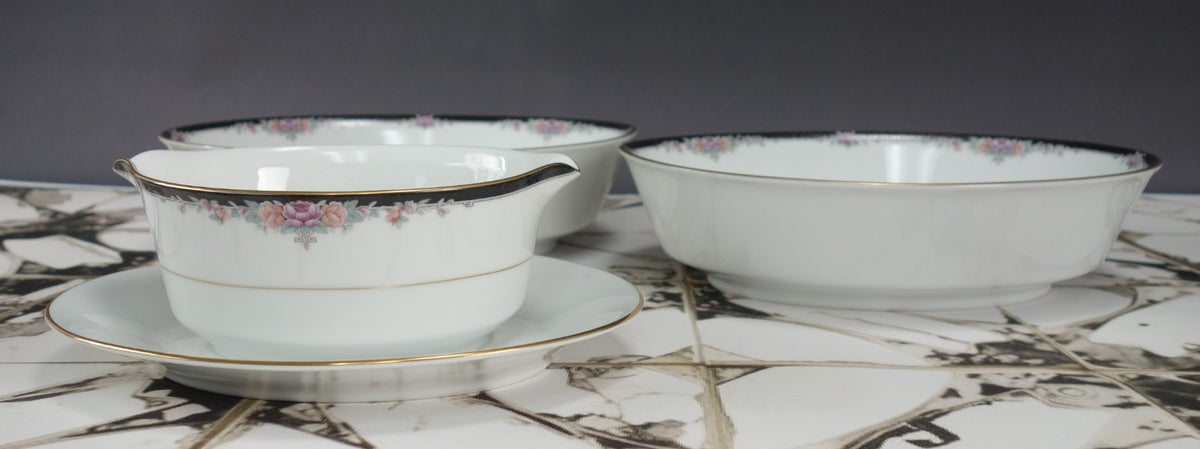 Legendary By Noritake Belle Empress 3980 Two Serving Oval Bowls,One Gravy Boat