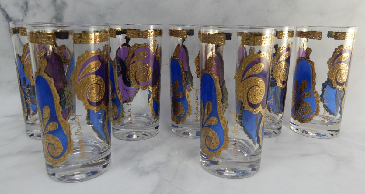Seven Georges Briard Signed Mid-Century Apple and Pear Pageant Highball Glasses