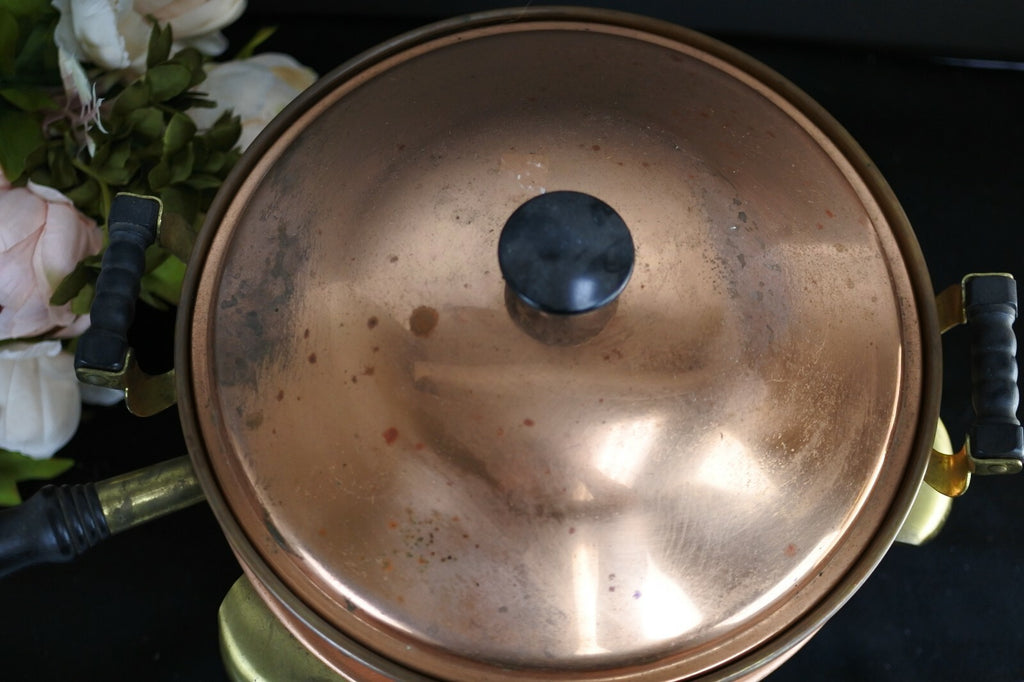 9.5" Vintage CGJ Copper Chaffing Dish Food Warmer Sterno with Stand