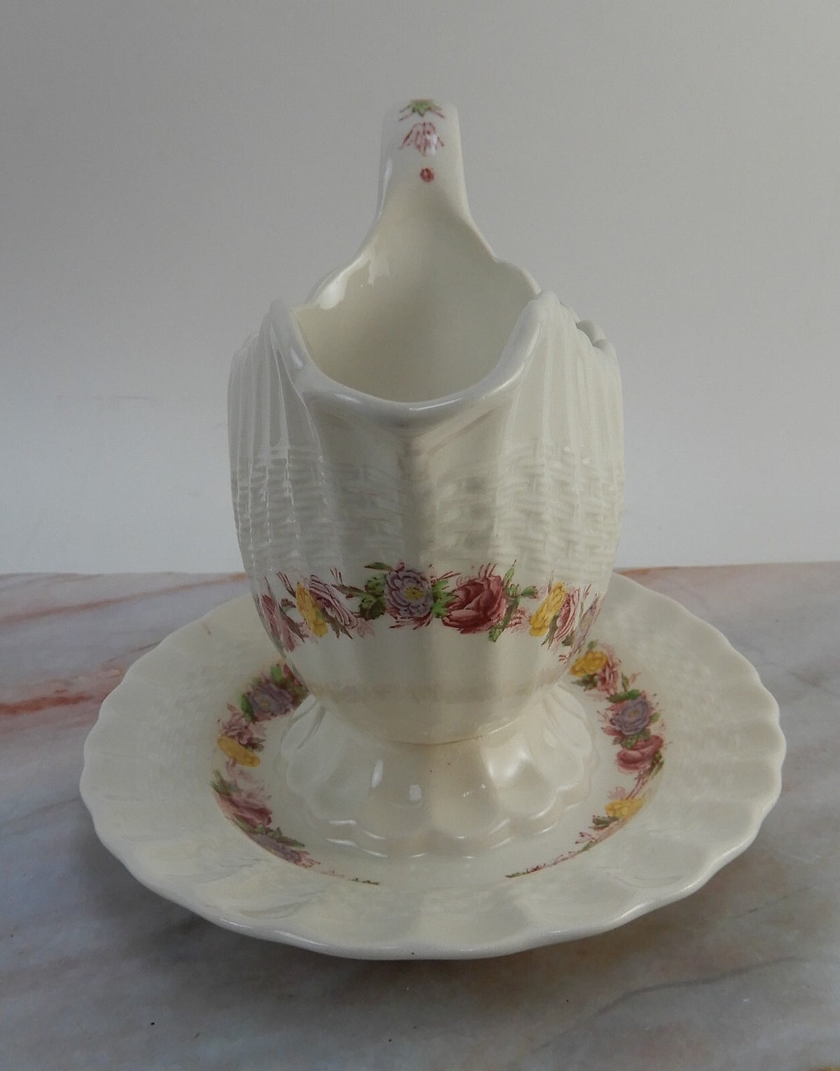 Vtg Copeland Spode "Rose Briar" Gravy Boat with Attached Underplate