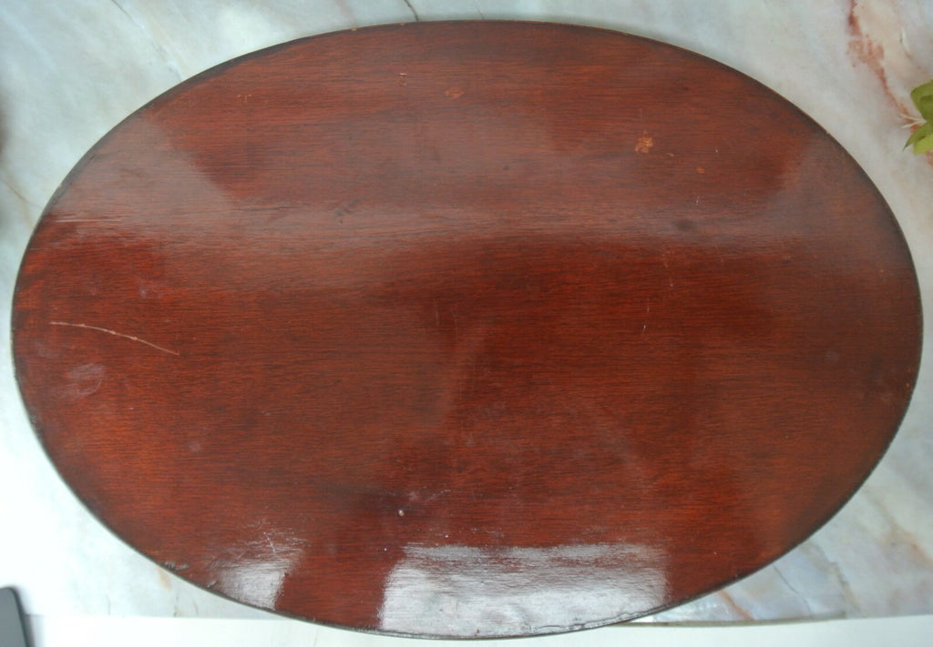 Vintage Oval Wood and Mother of Pearl Tray 18" Long
