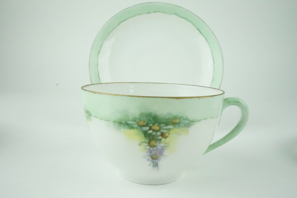 C. Tielsch Altwasser Silesia  Set of Two Vintage Light Green Floral Tea Cups