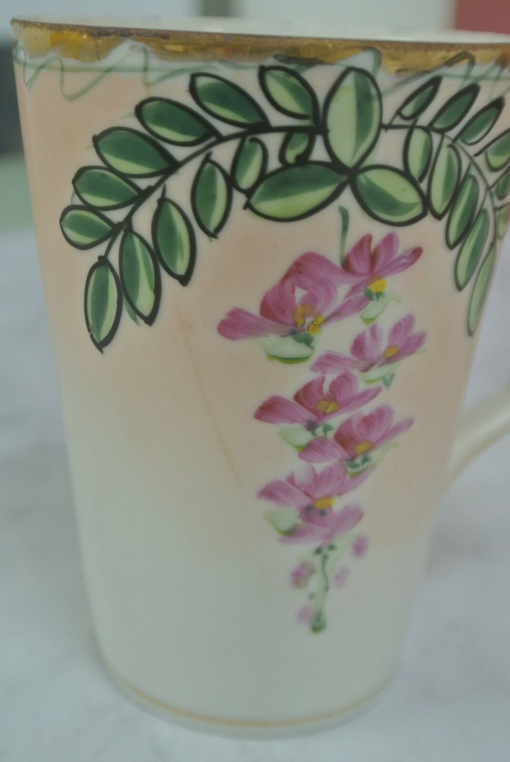 Vintage JE-OH China Lemonade/Cider Pink Floral Pitcher with 6 Cups
