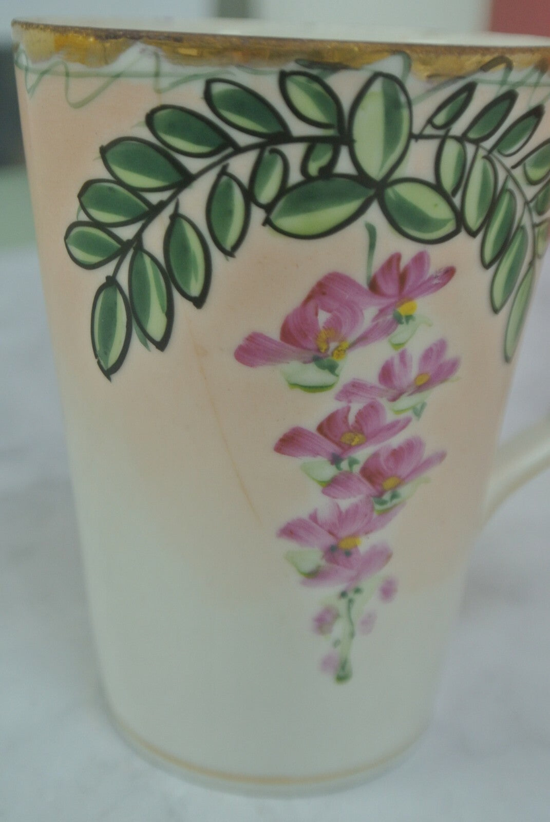 Vintage JE-OH China Lemonade/Cider Pink Floral Pitcher with 6 Cups