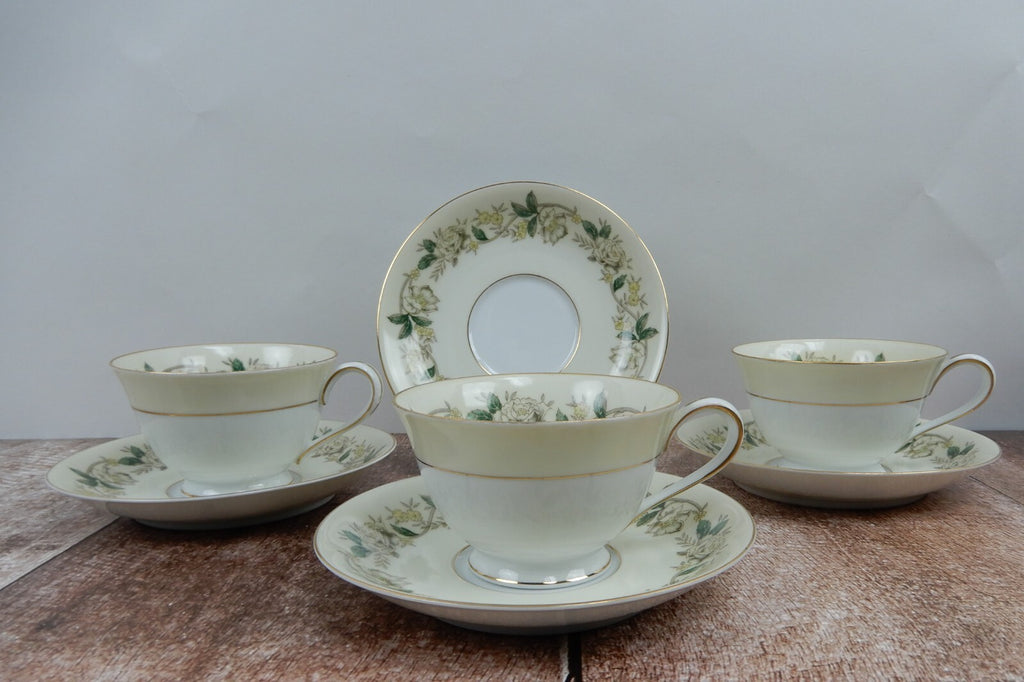 Vintage Noritake Morimura 5020 White Rose and Leaf Set of 3 Cups and Saucers