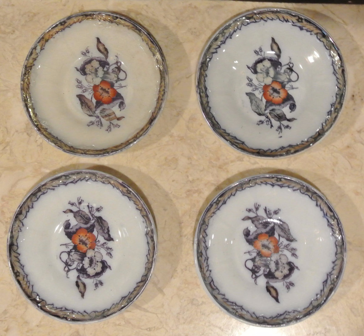 4 Elsmore & Forster Trumpet Flowers Purple Ironstone Bowls
