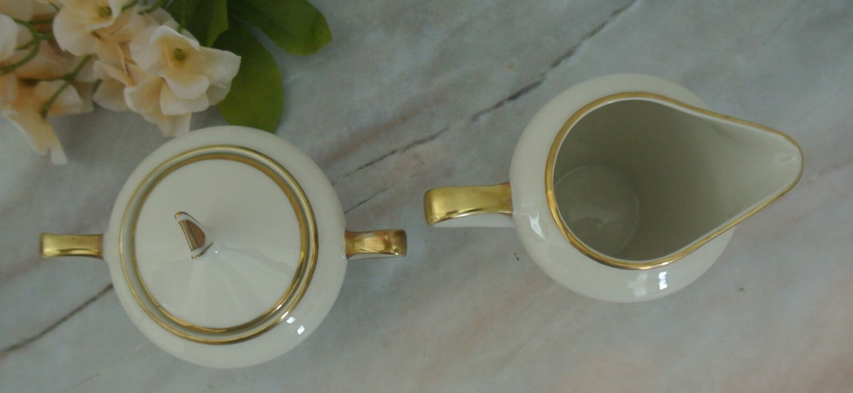 Vtge Winterling Marktleuthen Bavaria Creamer and Sugar Bowl Cream Color Gold Rim