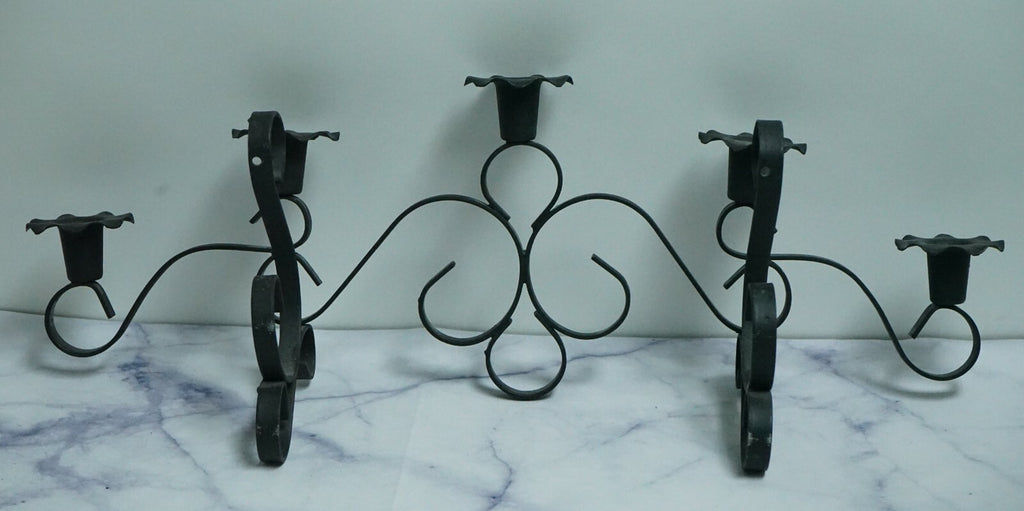 Vintage Metal Wall Candelabra 5 Stick Holder Black Metal