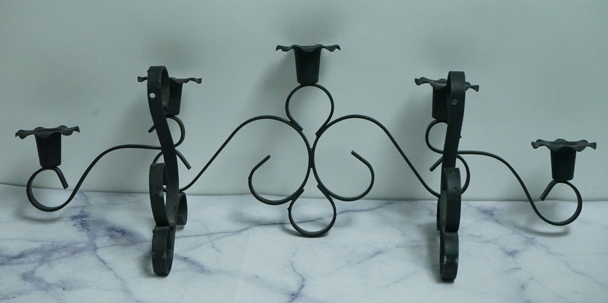 Vintage Metal Wall Candelabra 5 Stick Holder Black Metal