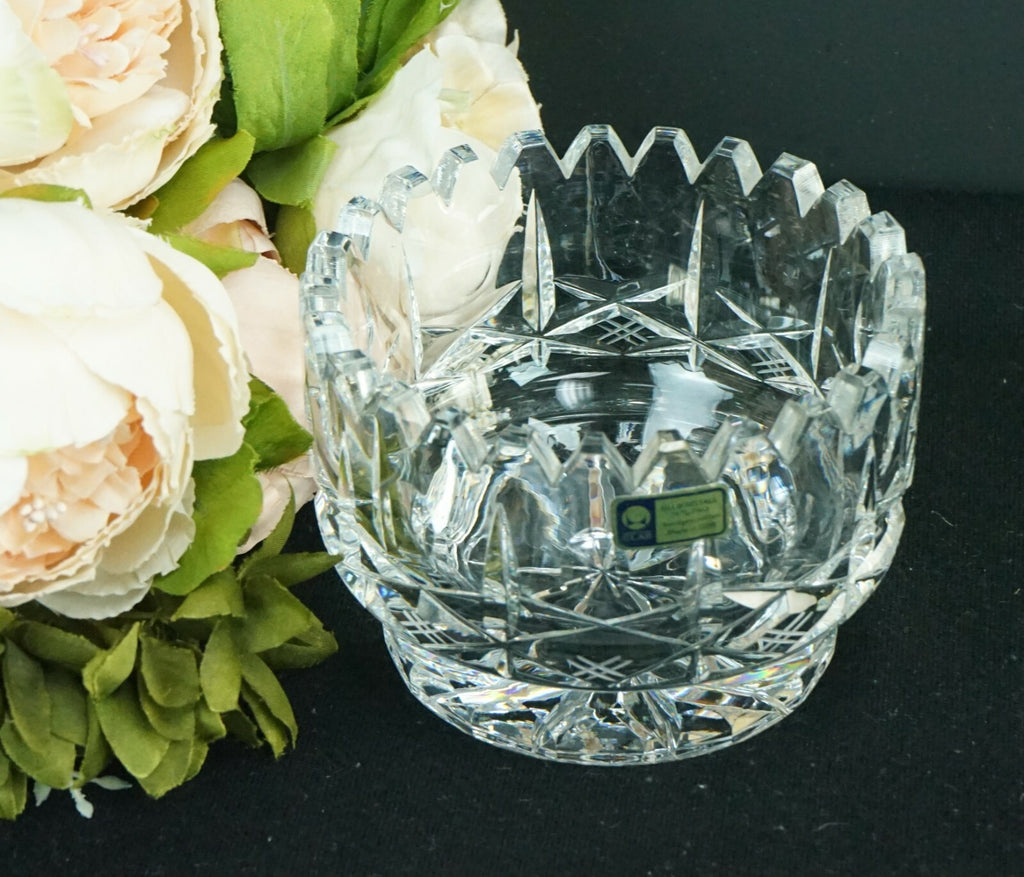 Lausitzer Deep Cut Crystal 4.5" Round Bowl 4.5" Tall Original Lausitzer Label