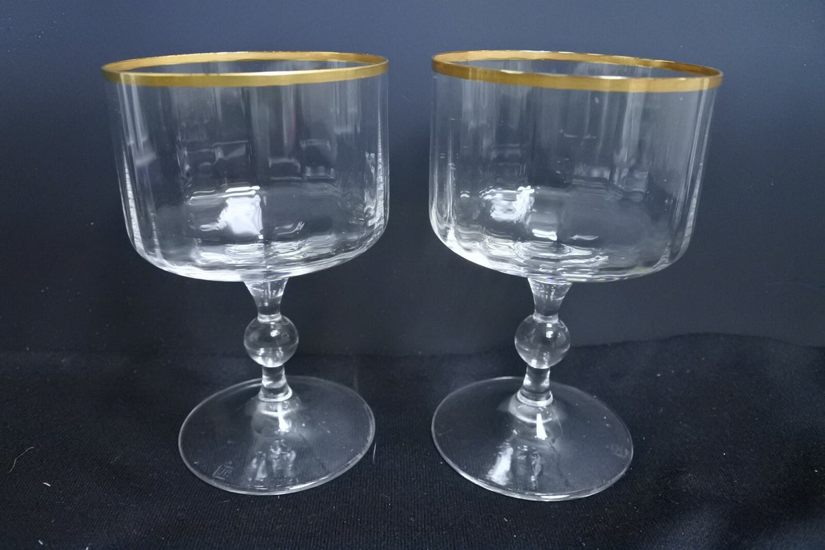 Lot Of 9 Ribbed Gold Rimmed Sherbet /Champagne Glasses Marked AC