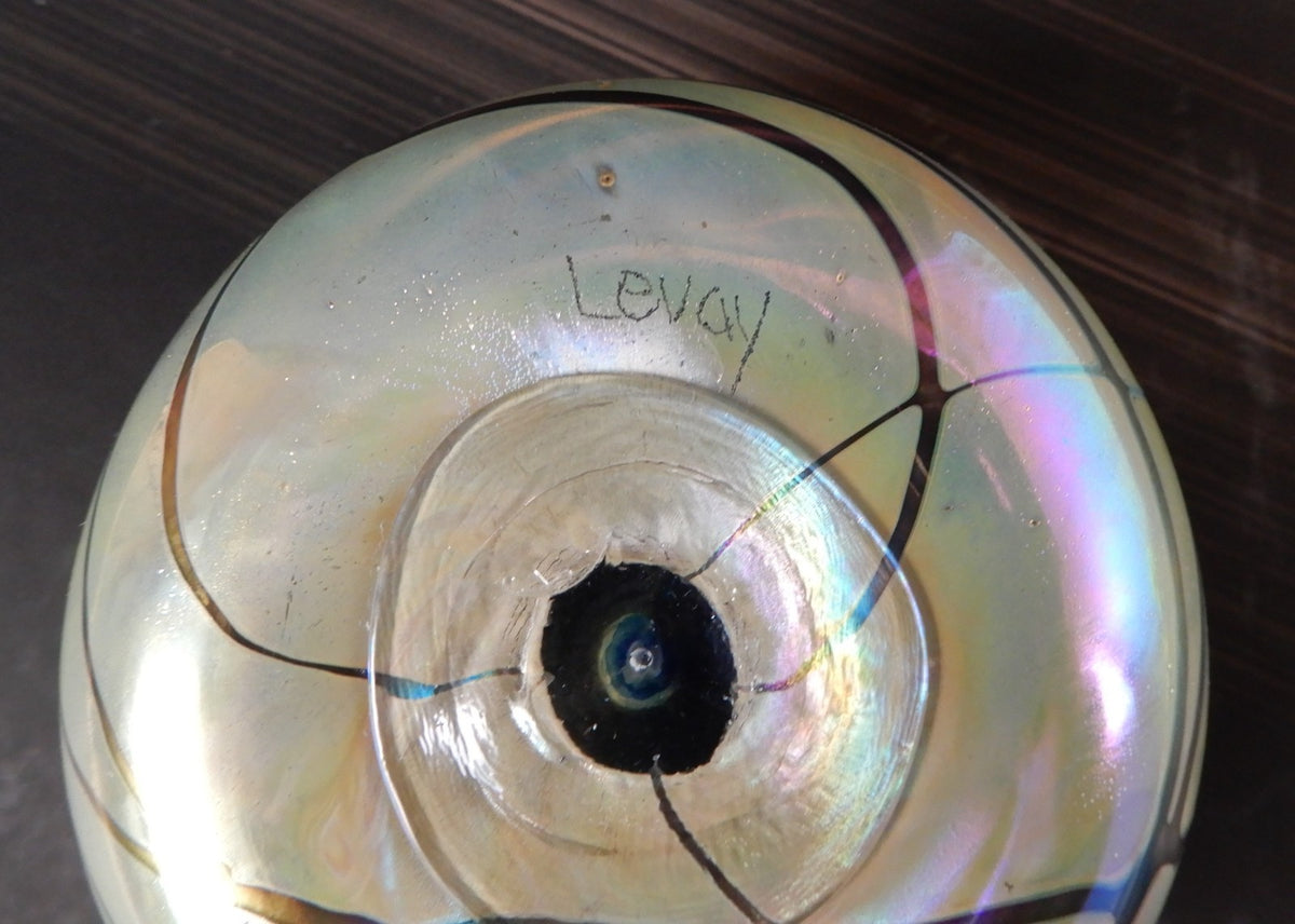 Vintage Gary Levay Hand Blown Iridescent Art Glass Paperweight Signed