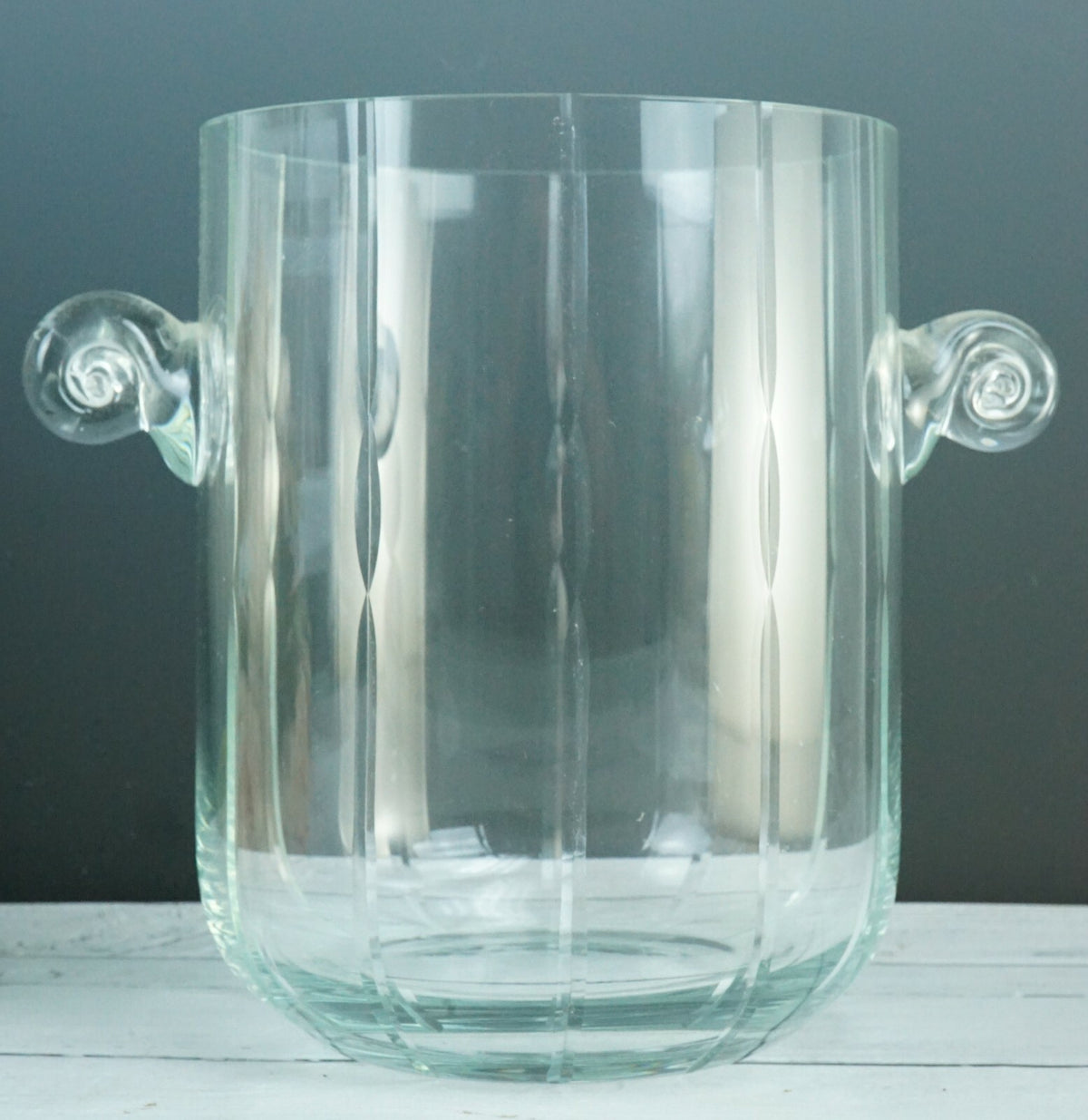 Vintage Ice Bucket Clear Cut Glass Handled Home Decor Serving Glass