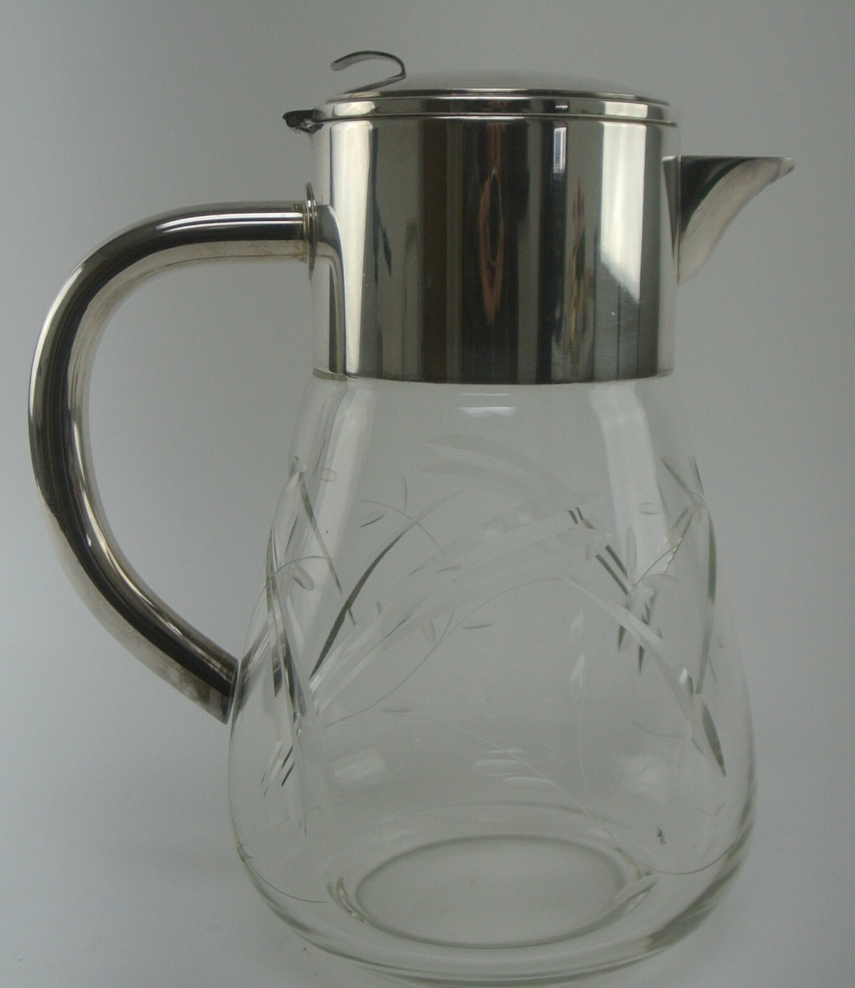 Vintage Big and Heavy 4-1/2 Lbs. Cut Crystal Pitcher With Silver Plated Top