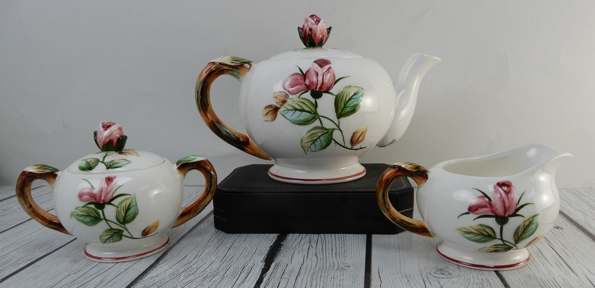 Vintage Lefton Americana Regal Rose Set of Tea Pot ,Sugar Bowl and Creamer