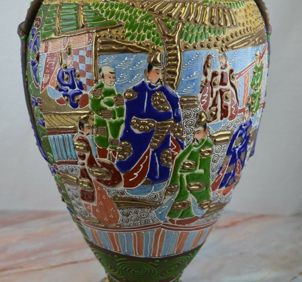 Antique c. Meiji Japanese Moriage Satsuma Detail Handpainted Vase,25" Tall~ B